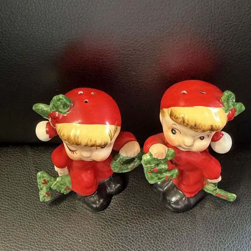 Vintage NAPCO “Noel” Pixie Elves 4” Salt & Pepper Shakers Japan.